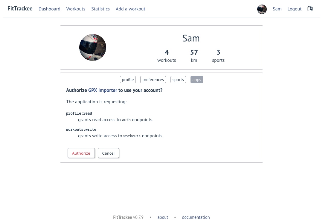 App authorization on FitTrackee